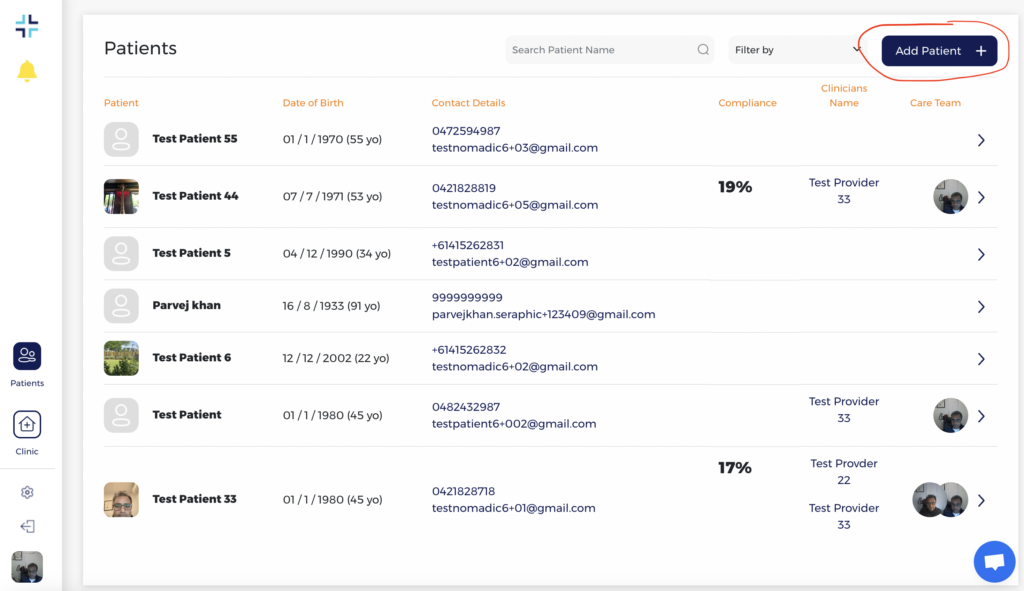 Add New Patient button